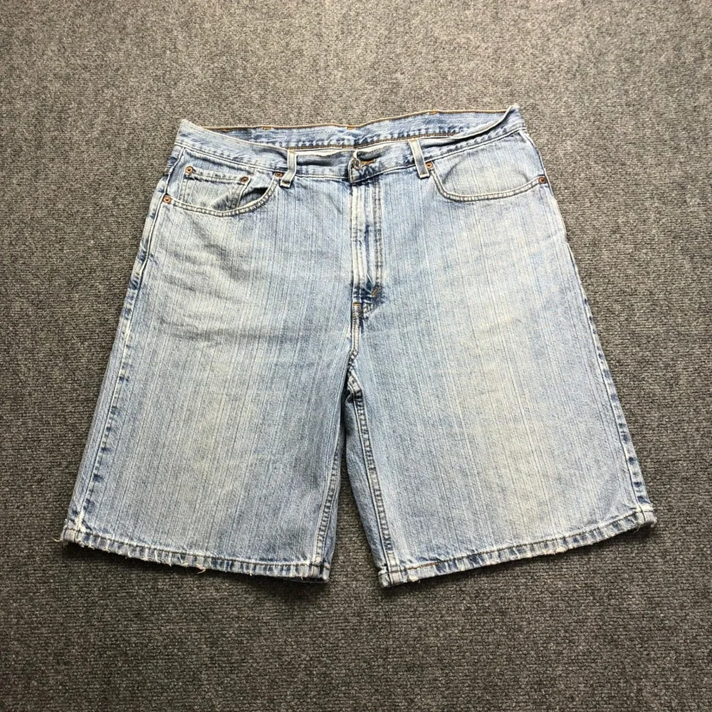 Baggy Levis 550 Denim Shorts Mens 38 Light Wash Blue Cotton Jean Shorts